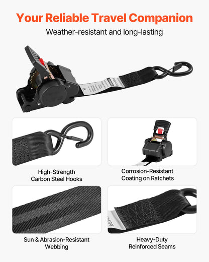Wheel Chock Tie-Down Kit, Fixed Trailer Tie Down Strap, Car Tie Down Kit with S-Hook, Break Strength 748 kg & Working Load 250 kg Motorcycle Tie-Down System for Trailers, Boats, Snowmobiles