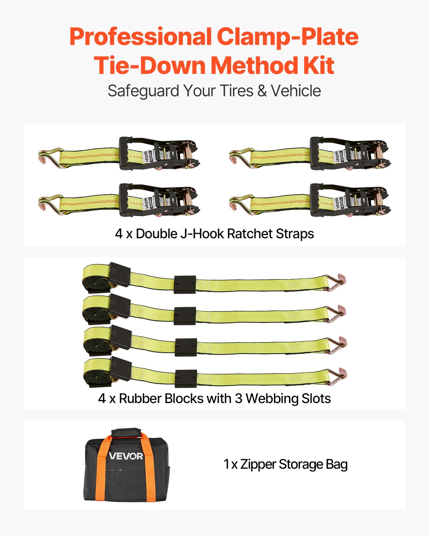 Wheel Chock Tie-Down Kit, Deck-Style Trailer Tie Down Strap, Car Tie Down Kit with J-Hook, Break Strength 4540 kg & Working Load 1512 kg Motorcycle Tie-Down System for SUVs, Trailers, Trucks
