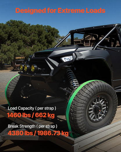 Wheel Chock Tie-Down Kit, Chock-Style Trailer Tie Down Strap, Car Tie Down Kit with Buckle, Break Strength 1986.73 kg & Working Load 662 kg Motorcycle Tie-Down System for ATVs, UTVs & Trailers