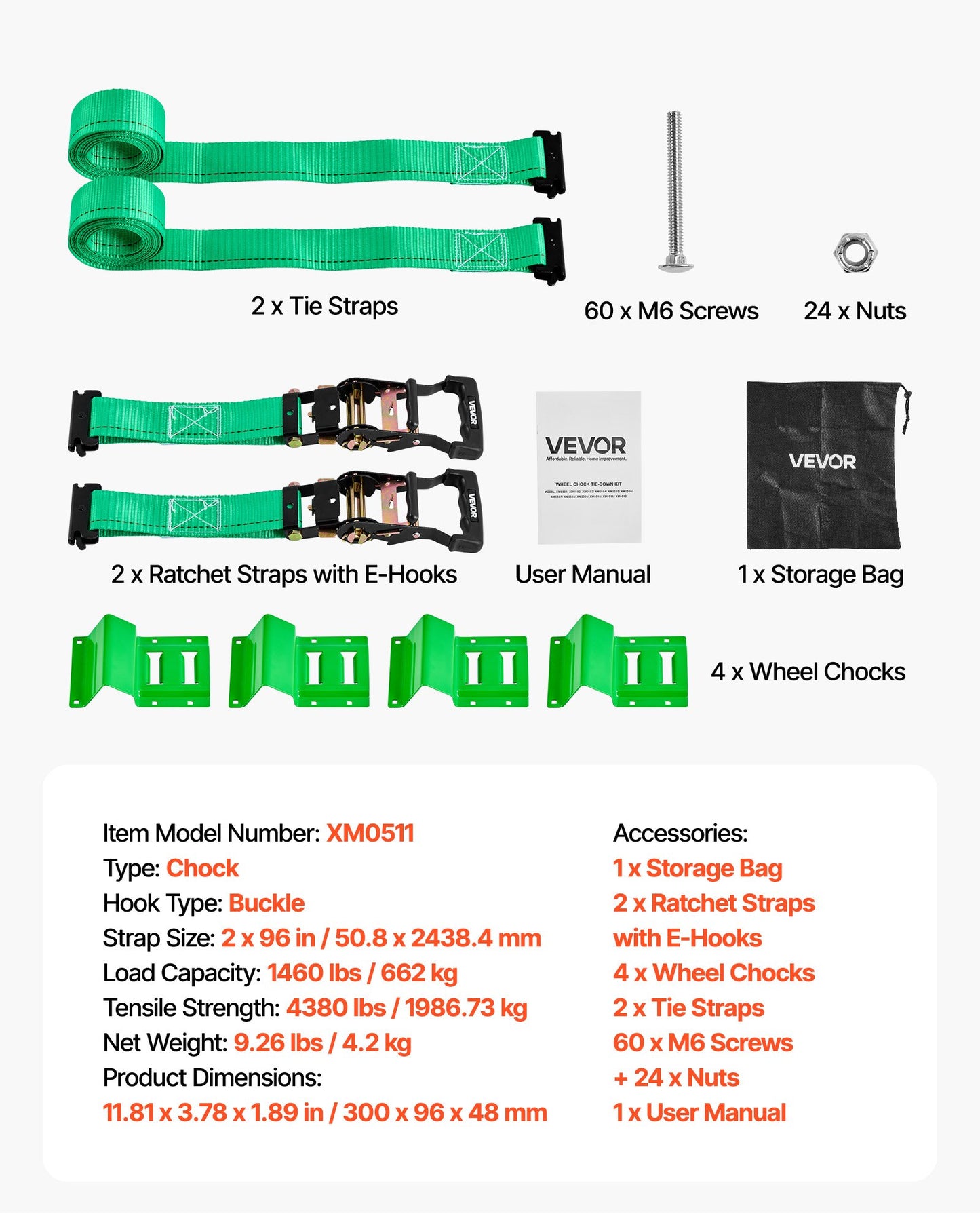 Wheel Chock Tie-Down Kit, Chock-Style Trailer Tie Down Strap, Car Tie Down Kit with Buckle, Break Strength 1986.73 kg & Working Load 662 kg Motorcycle Tie-Down System for ATVs, UTVs & Trailers