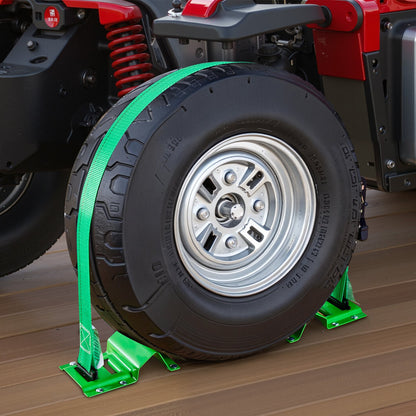 Wheel Chock Tie-Down Kit, Chock-Style Trailer Tie Down Strap, Car Tie Down Kit with Buckle, Break Strength 1986.73 kg & Working Load 662 kg Motorcycle Tie-Down System for ATVs, UTVs & Trailers