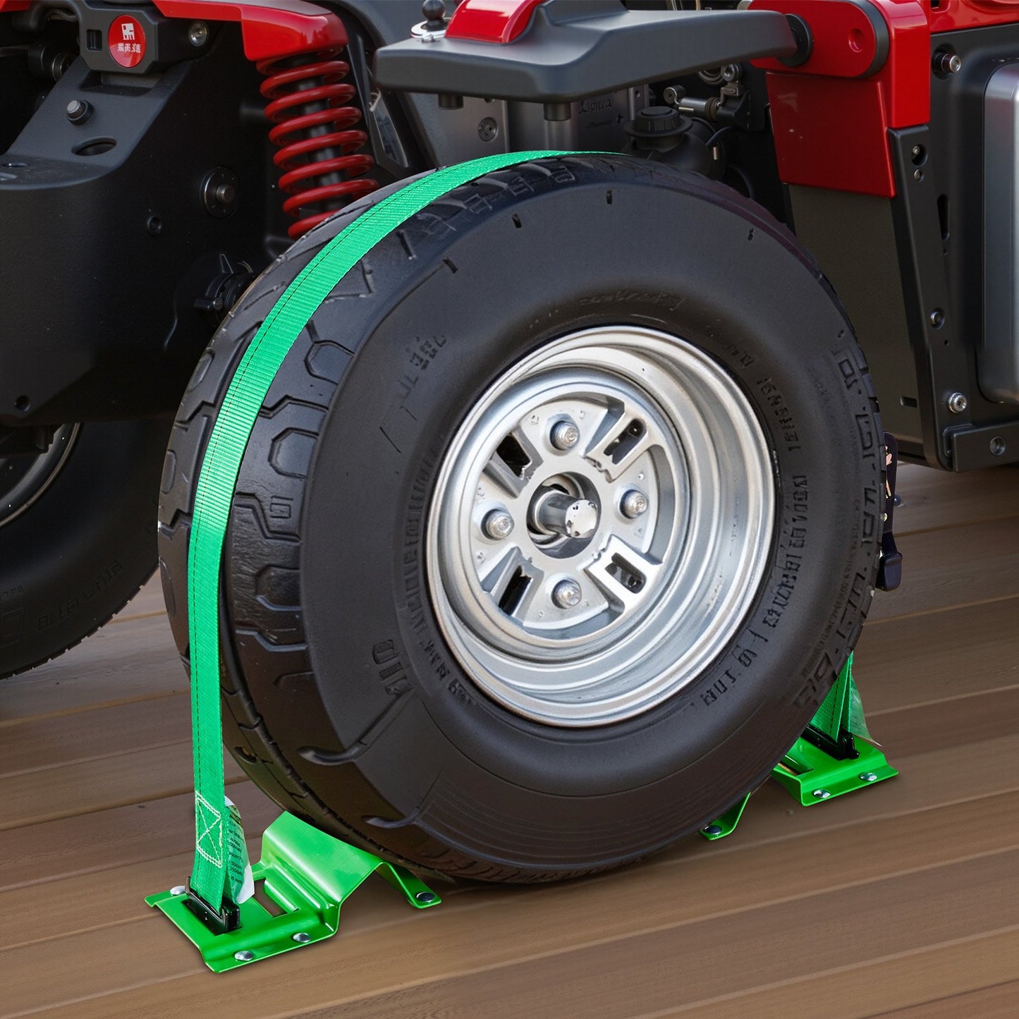 Wheel Chock Tie-Down Kit, Chock-Style Trailer Tie Down Strap, Car Tie Down Kit with Buckle, Break Strength 1986.73 kg & Working Load 662 kg Motorcycle Tie-Down System E-Hooks for ATVs, UTVs