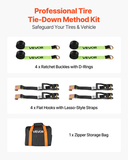 Wheel Chock Tie-Down Kit, Tire-Style Trailer Tie Down Strap, Car Tie Down Kit with Flat Hook, Break Strength 4540 kg & Working Load 1512 kg Motorcycle Tie-Down System for ATVs, SUVs, Trailers