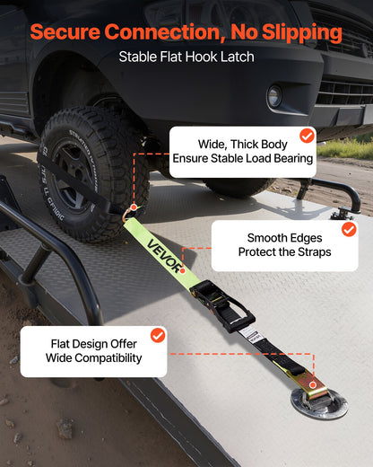Wheel Chock Tie-Down Kit, Tire-Style Trailer Tie Down Strap, Car Tie Down Kit with Flat Hook, Break Strength 4540 kg & Working Load 1512 kg Motorcycle Tie-Down System for ATVs, SUVs, Trailers