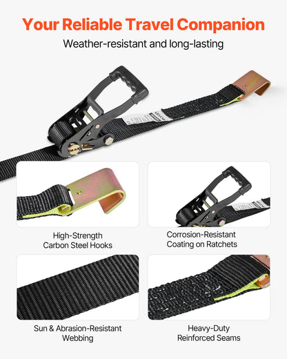 Wheel Chock Tie-Down Kit, Tire-Style Trailer Tie Down Strap, Car Tie Down Kit with Flat Hook, Break Strength 4540 kg & Working Load 1512 kg Motorcycle Tie-Down System for ATVs, SUVs, Trailers