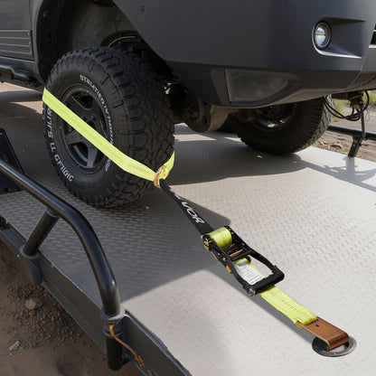 Wheel Chock Tie-Down Kit, Tire-Style Motorcycle Tie-Down System, Car Tie Down Kit with Flat Hook, Break Strength 4540 kg & Working Load 1512 kg Trailer Tie Down Strap for ATVs, SUVs, Trailers