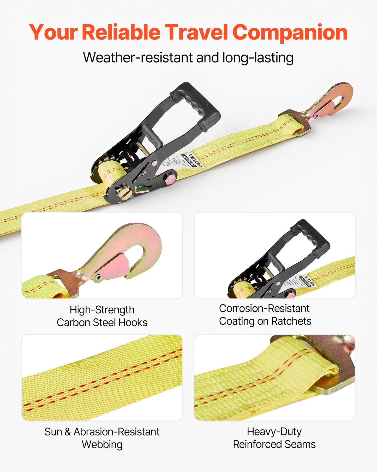 Wheel Chock Tie-Down Kit, Tire-Style Trailer Tie Down Strap, Car Tie Down Kit with Spring Hook, Break Strength 4540 kg & Working Load 1512 kg Motorcycle Tie-Down System for ATV, SUV, Trailer