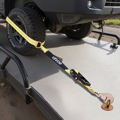 Wheel Chock Tie-Down Kit, Tire-Style Trailer Tie Down Strap, Car Tie Down Kit with Spring Hook, Break Strength 4540 kg & Working Load 1512 kg Motorcycle Tie-Down System for ATV, SUV, Trailer
