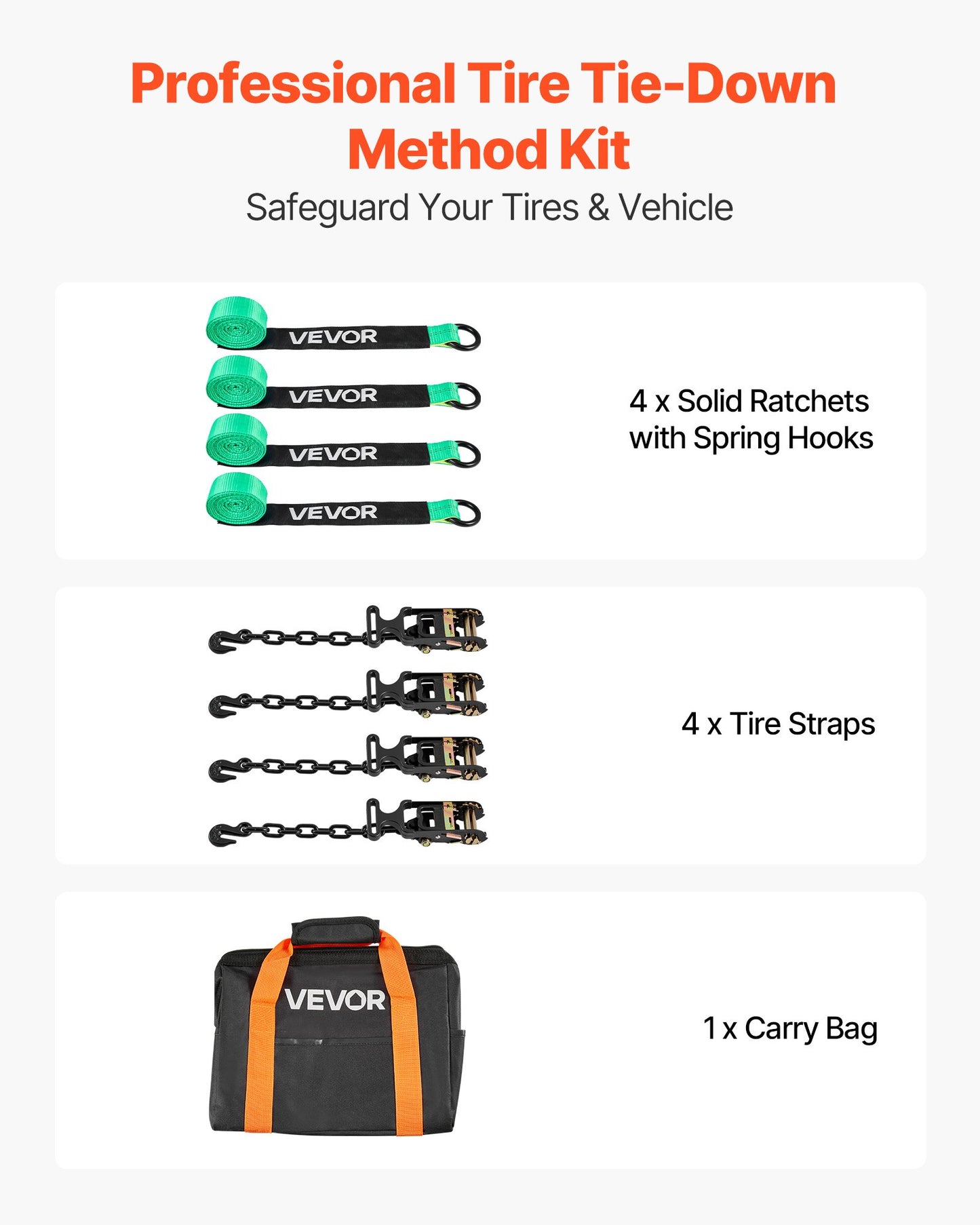 Wheel Chock Tie-Down Kit, Tire-Style Tow Dolly Strap, Car Tie Down Kit with Heavy-Duty Hook, Break Strength 4540 kg & Working Load 1512 kg Motorcycle Tie-Down System with O-Ring for ATV, SUV