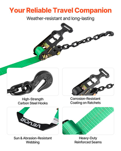 Wheel Chock Tie-Down Kit, Tire-Style Tow Dolly Strap, Car Tie Down Kit with Heavy-Duty Hook, Break Strength 4540 kg & Working Load 1512 kg Motorcycle Tie-Down System with O-Ring for ATV, SUV