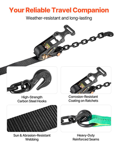 Wheel Chock Tie-Down Kit, Tire-Style Tow Dolly Strap, Car Tie Down Kit with Heavy-Duty Hook, Break Strength 4540 kg & Working Load 1512 kg Motorcycle Tie-Down System for ATV, SUV, Trailer