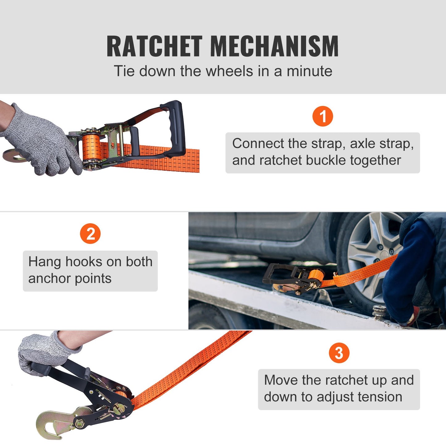 VEVOR Ratchet Tie Down Straps Kit, 5.08" x 304.8" Tire Straps, 2500kgs Working Load,