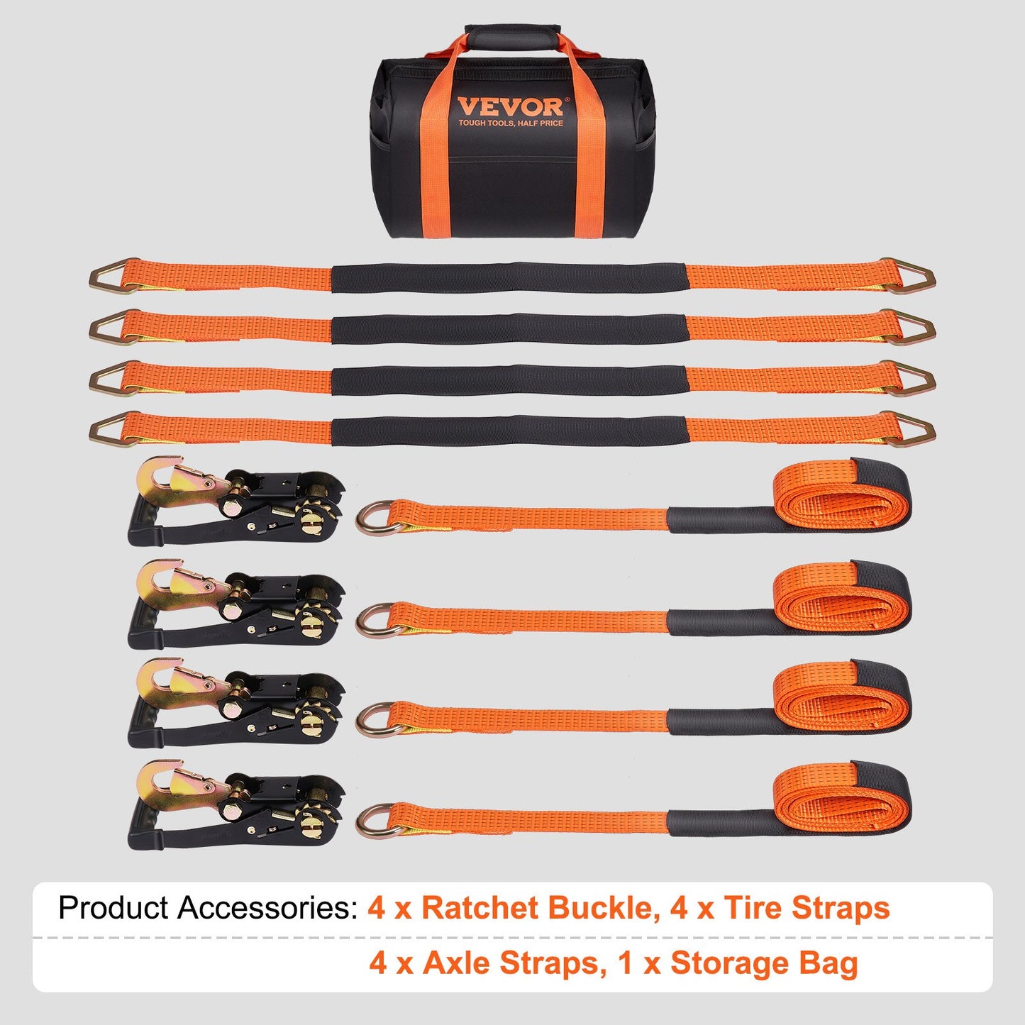 VEVOR Ratchet Tie Down Straps Kit, 5.08" x 304.8" Tire Straps, 2500kgs Working Load,