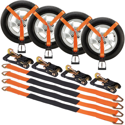 Heavy-Duty Ratchet Tie Down Straps, 12.9m, 2500kg Load, 4-Pack with Snap Hooks