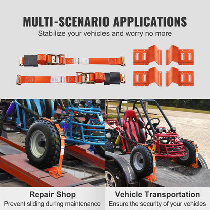 VEVOR Wheel Chock Tire Down Strap Kit Trailer Towing System for ATVs UTVs 4-Pack