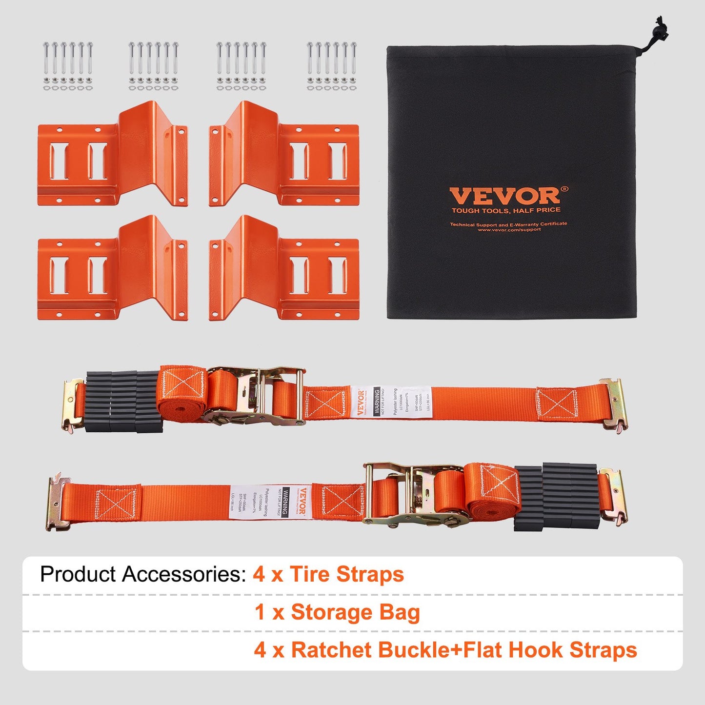 VEVOR Wheel Chock Tire Down Strap Kit Trailer Towing System for ATVs UTVs 4-Pack