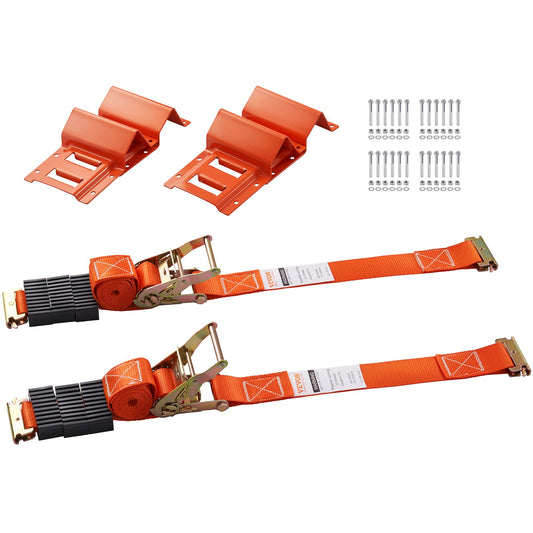 VEVOR Wheel Chock Tire Down Strap Kit Trailer Towing System for ATVs UTVs 4-Pack