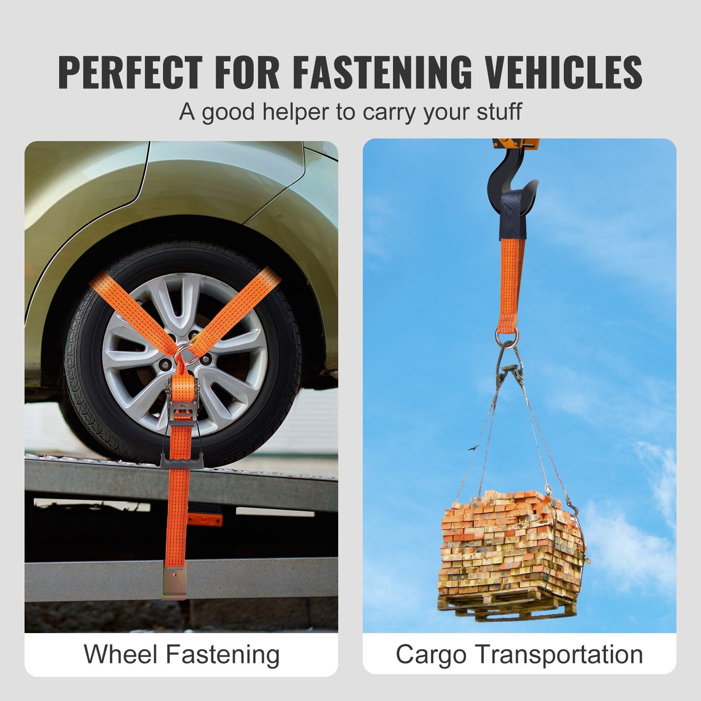 VEVOR Car Tie Down Straps Kit, Lasso Style 2" x 120" Tire Straps, 5512 LBS Working