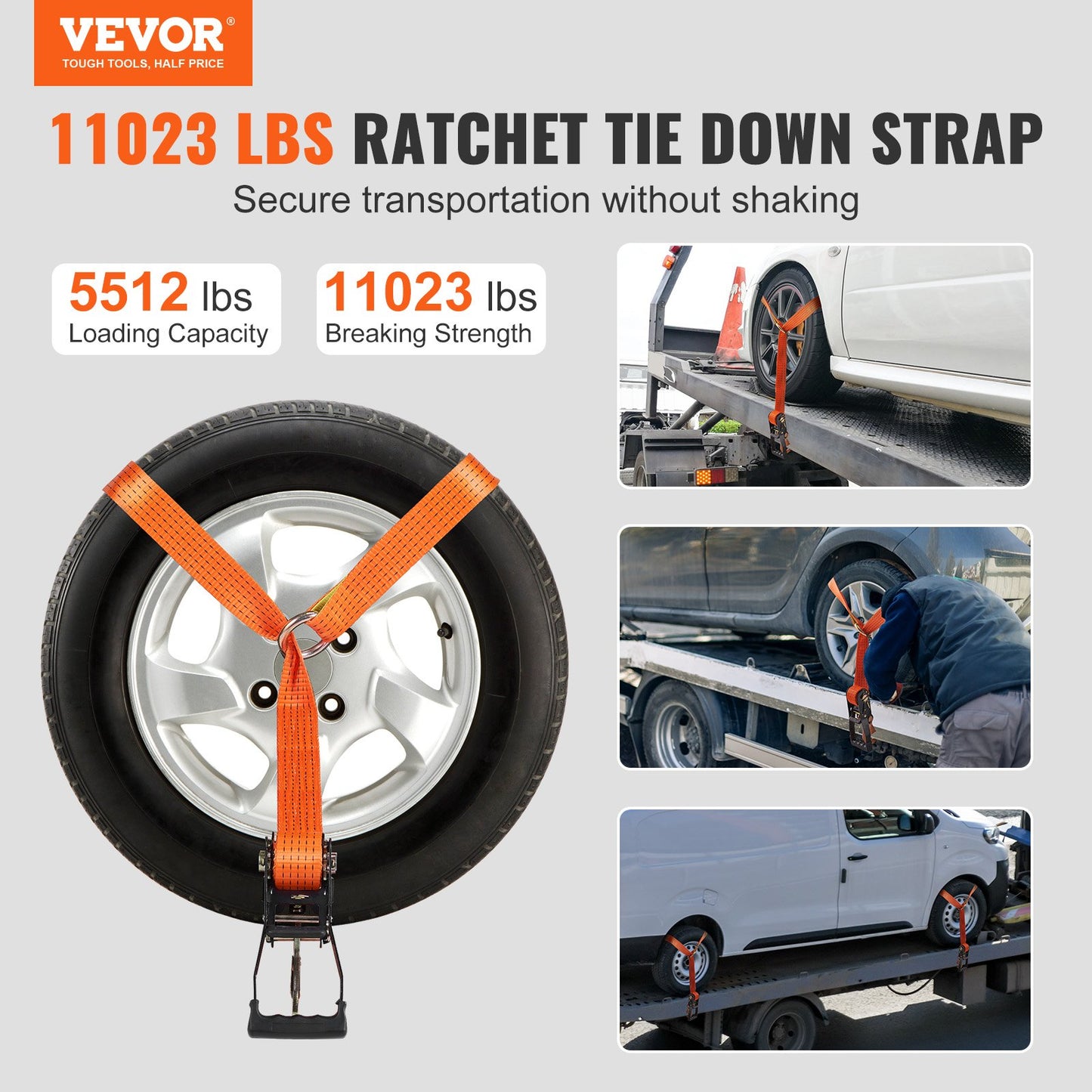 VEVOR Ratchet Tie Down Straps Kit, Lasso Style 5.08cmx304 Tire Straps, 5512 LBS