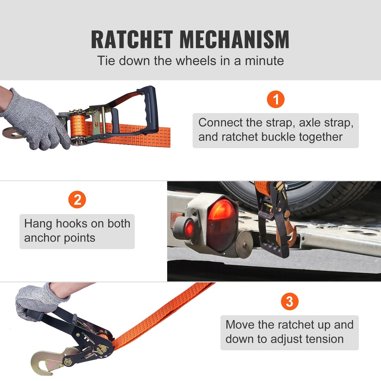 VEVOR Ratchet Tie Down Straps Kit, Lasso Style 5.08cmx304 Tire Straps, 5512 LBS