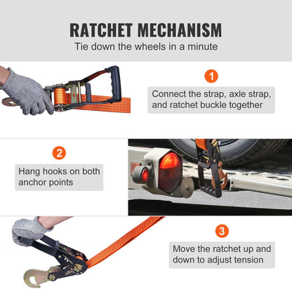 VEVOR Ratchet Tie Down Straps Kit, Lasso Style 5.08cmx304 Tire Straps, 5512 LBS