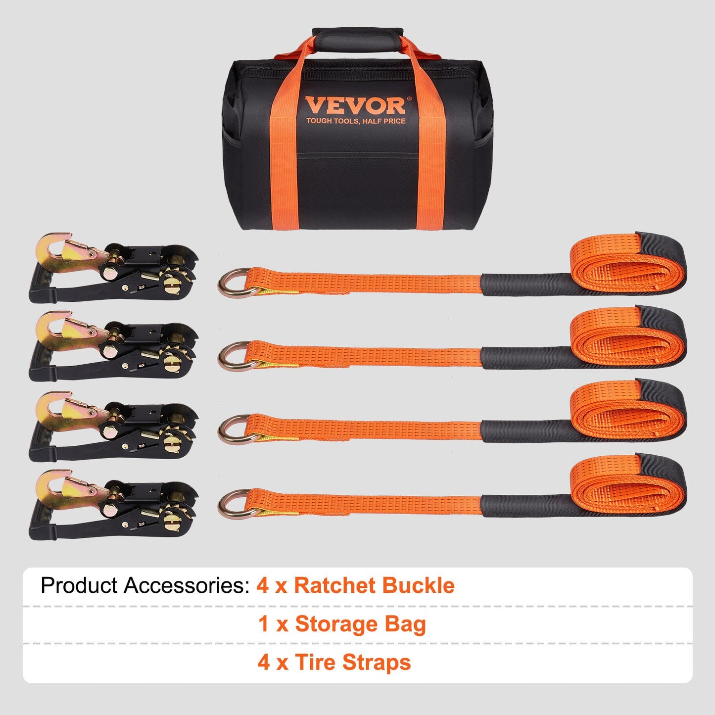 VEVOR Ratchet Tie Down Straps Kit, Lasso Style 5.08cmx304 Tire Straps, 5512 LBS