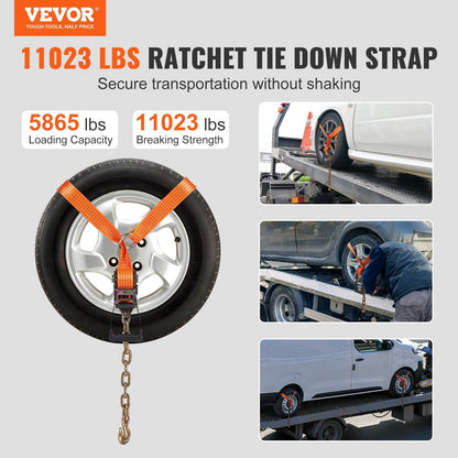 Heavy-Duty Car Tie Down Straps with Chain Anchors, 4-Pack, 3m, 2660kg Load Capacity