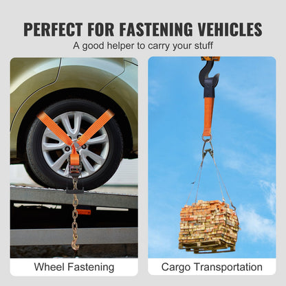Heavy-Duty Car Tie Down Straps with Chain Anchors, 4-Pack, 3m, 2660kg Load Capacity