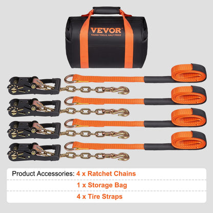 VEVOR Car Tie Down with Chain Anchors, Lasso Style 2"×120" Tire Straps, 5865 LBS