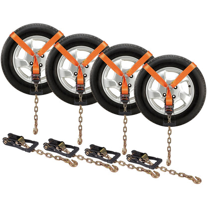 Heavy-Duty Car Tie Down Straps with Chain Anchors, 4-Pack, 3m, 2660kg Load Capacity