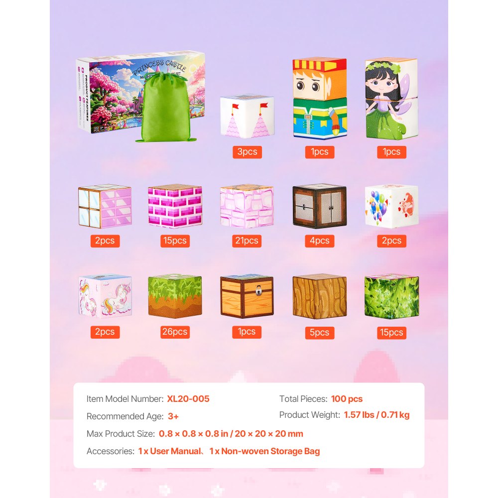 Magnetic Blocks 100 PCS Princess Castle Set STEM Montessori Sensory Toys