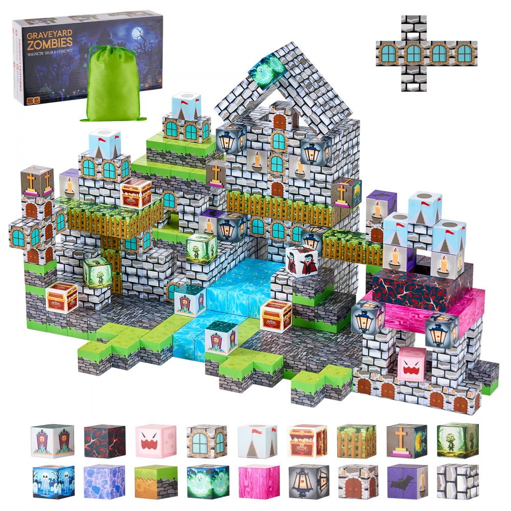 Magnetic Blocks 100 PCS Cemetery Zombies Set STEM Montessori Sensory Toys