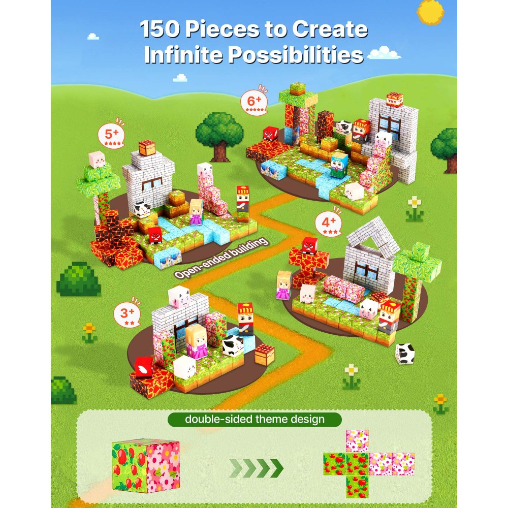 VEVOR Magnetic Blocks 150 PCS Forest Castle Set STEM Montessori Sensory Toys