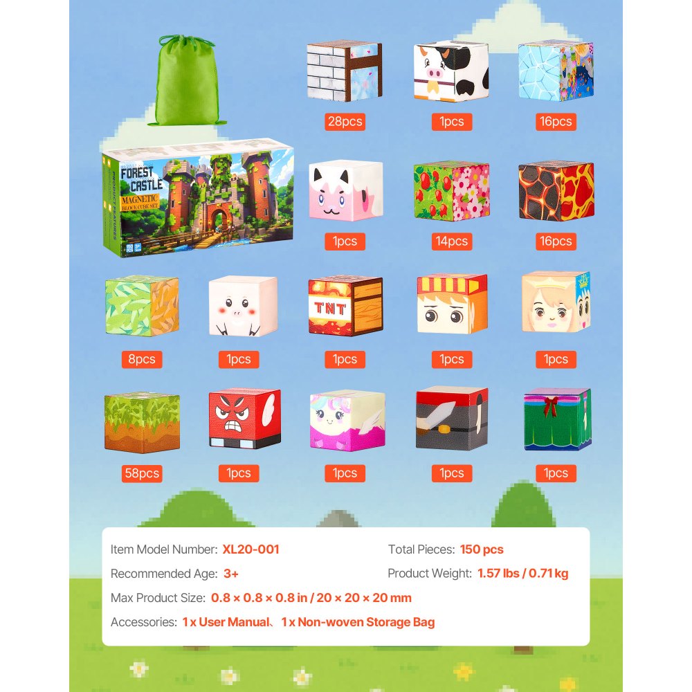 VEVOR Magnetic Blocks 150 PCS Forest Castle Set STEM Montessori Sensory Toys