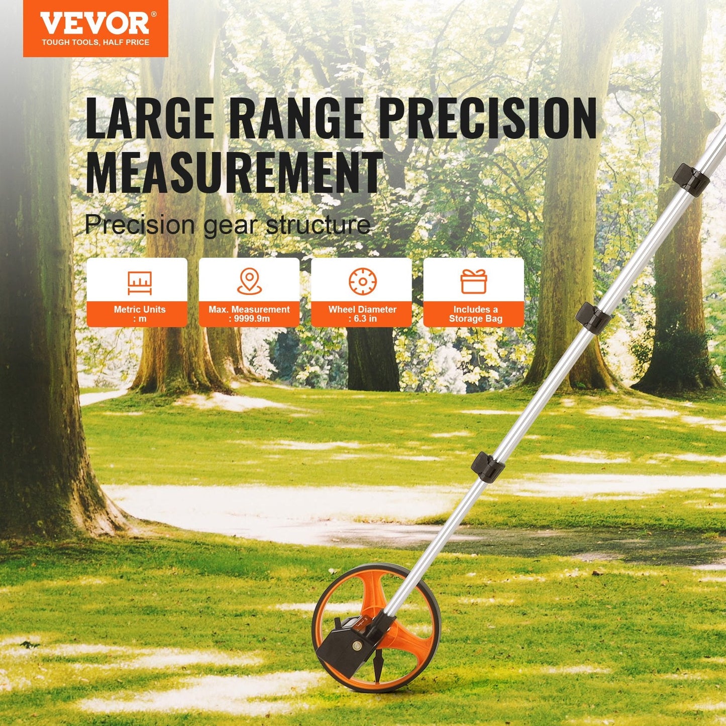 Telescopic Measuring Wheel with 6.3" Diameter and Carry Bag, 0.6 kg Lightweight