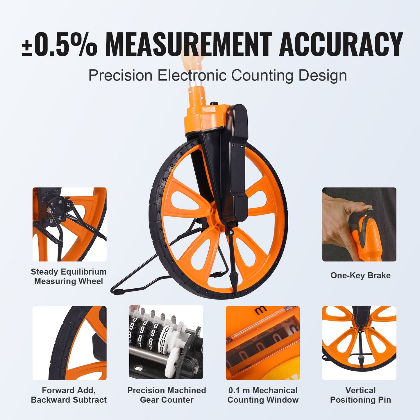 VEVOR Measuring Wheel 12.5” Telescoping Handle Centerline Design w/ Handbrake