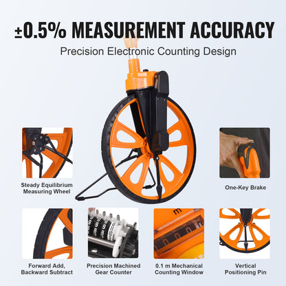 VEVOR Measuring Wheel 12.5” Telescoping Handle Centerline Design w/ Handbrake