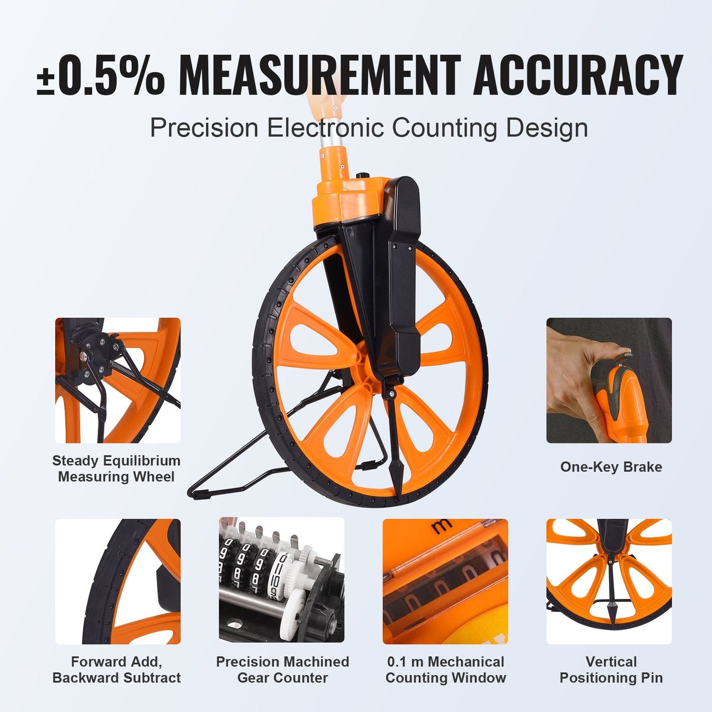Telescoping Handle Measuring Wheel with Handbrake, 12.5 in Diameter, 1.95 kg