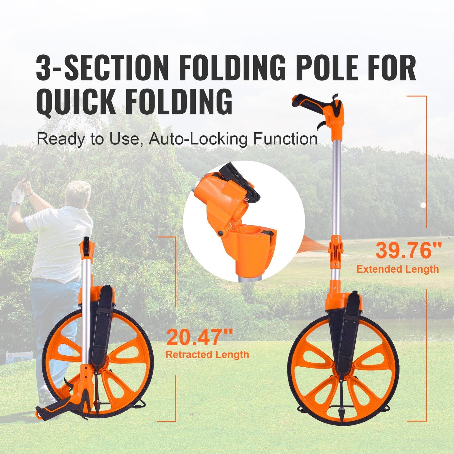 Telescoping Handle Measuring Wheel with Handbrake, 12.5 in Diameter, 1.95 kg
