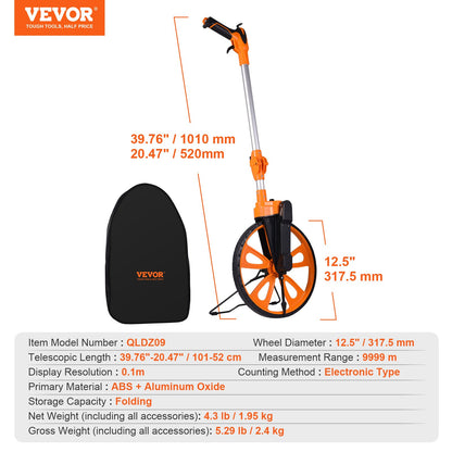 VEVOR Measuring Wheel 12.5” Telescoping Handle Centerline Design w/ Handbrake