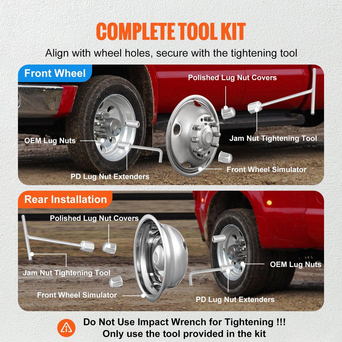 VEVOR 50cm 8 Lug Wheel Simulators, 304 Stainless Steel Wheel Simulator Kit with