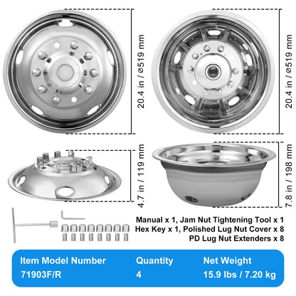 VEVOR 50cm 8 Lug Wheel Simulators, 304 Stainless Steel Wheel Simulator Kit with