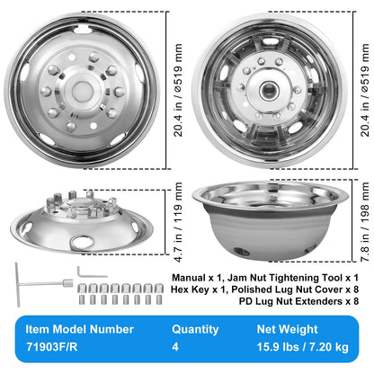 Stainless Steel Wheel Simulators for Ford F450/F550 (2005-2020), Set of 4