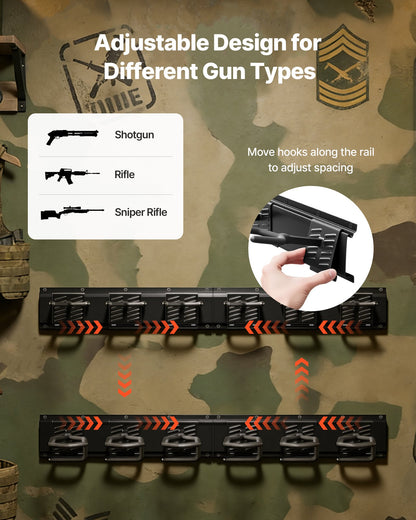 Indoor Gun Rack, Heavy Duty Steel, Wall Mount Rifle and Shotgun Rack, 8 Slots for Long Guns, Gun Display Rifle Storage Holder with Screws, for Home Garage Office Retail Shop Hunting Cabin Wall