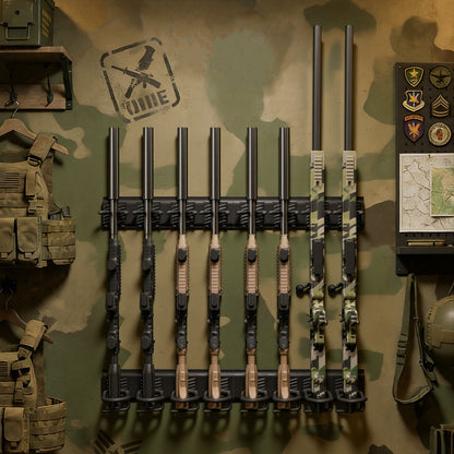 Indoor Gun Rack, Heavy Duty Steel, Wall Mount Rifle and Shotgun Rack, 8 Slots for Long Guns, Gun Display Rifle Storage Holder with Screws, for Home Garage Office Retail Shop Hunting Cabin Wall