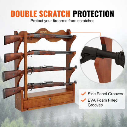 VEVOR Gun Rack 4-Slot Wood Gun Rack Wall Mount Gun Display Rack holds 4 Rifles