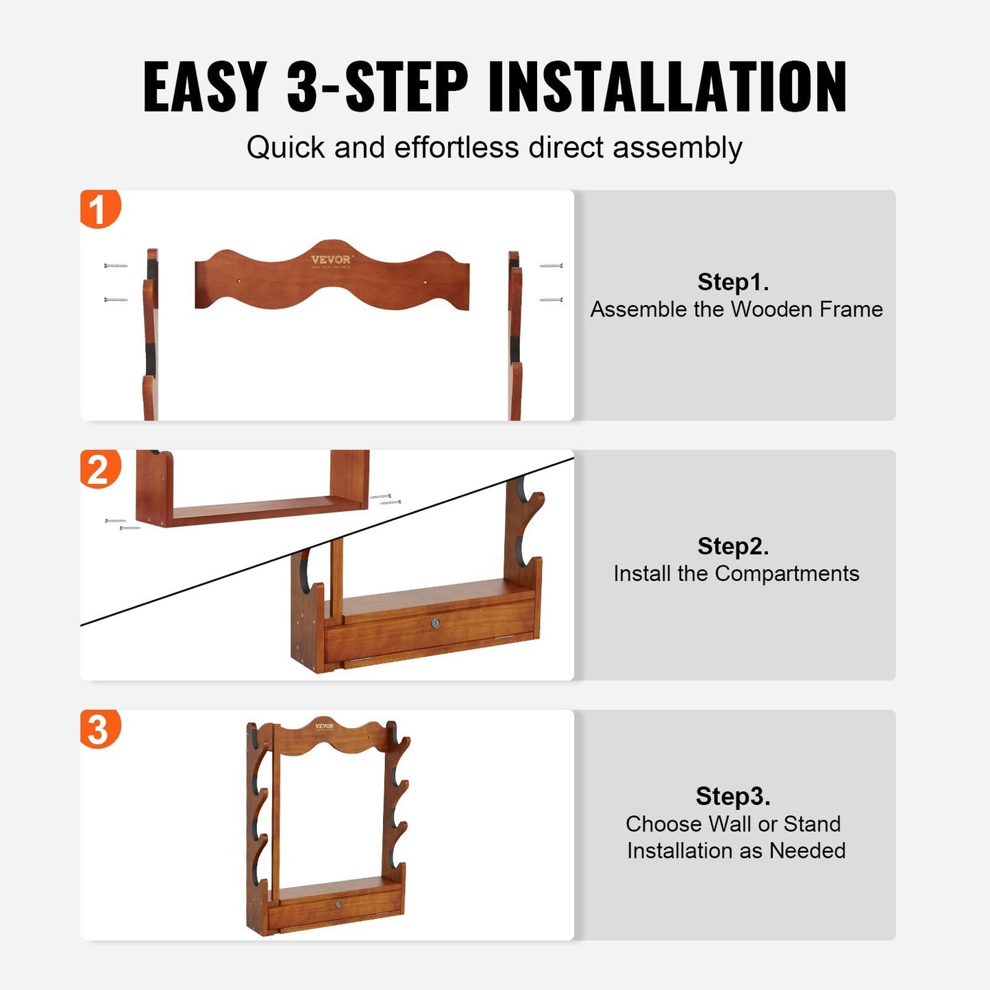 Wall-Mounted Wooden Gun Rack for 4 Rifles, 60 kg Capacity, Light Red