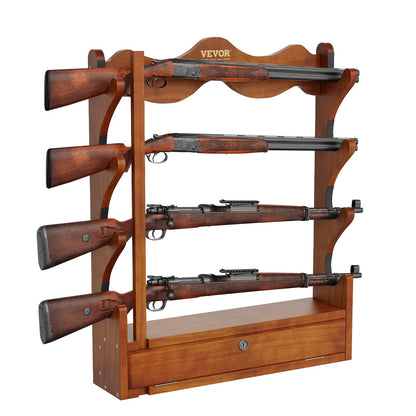 Wall-Mounted Wooden Gun Rack for 4 Rifles, 60 kg Capacity, Light Red