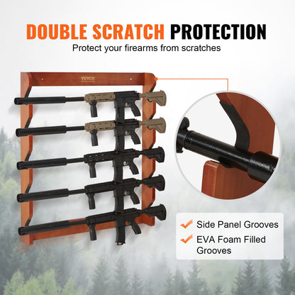 VEVOR Gun Rack, Wood Gun Rack Wall Mount, Gun Display Rack holds 5 Rifles, Shotguns,