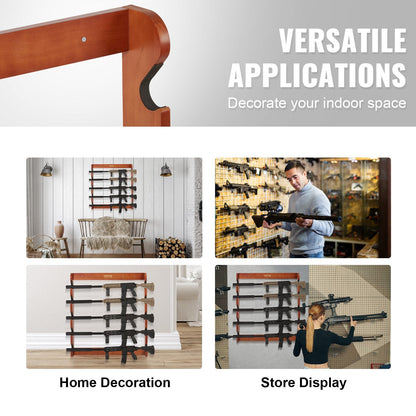 Wooden Wall Mount Gun Rack for 5 Rifles, 60 kg Capacity, Light Red Pine
